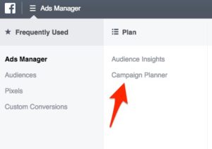 Facebook Campaign Planner Navigation