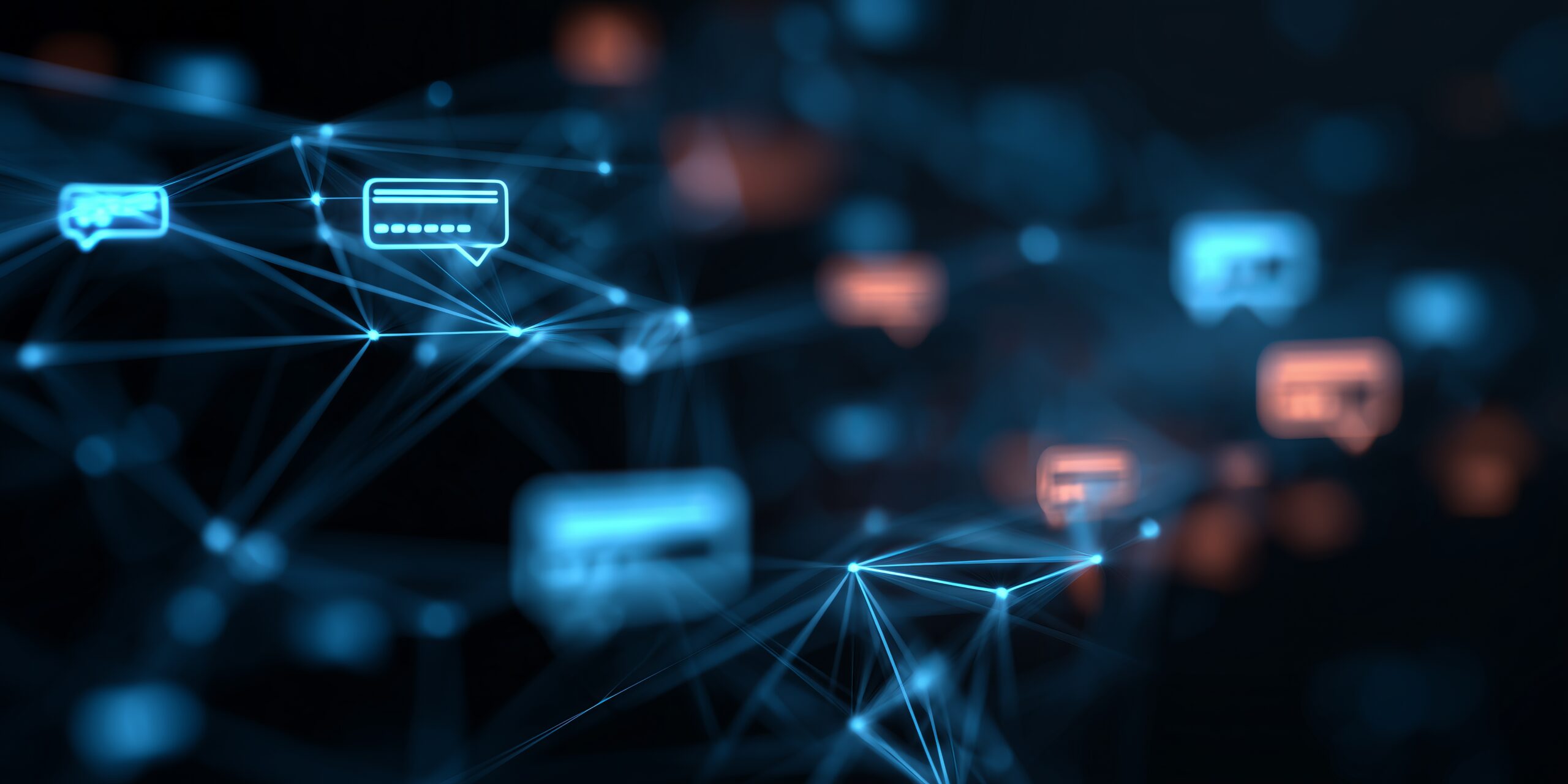 Network of connected comment threads on a navy background