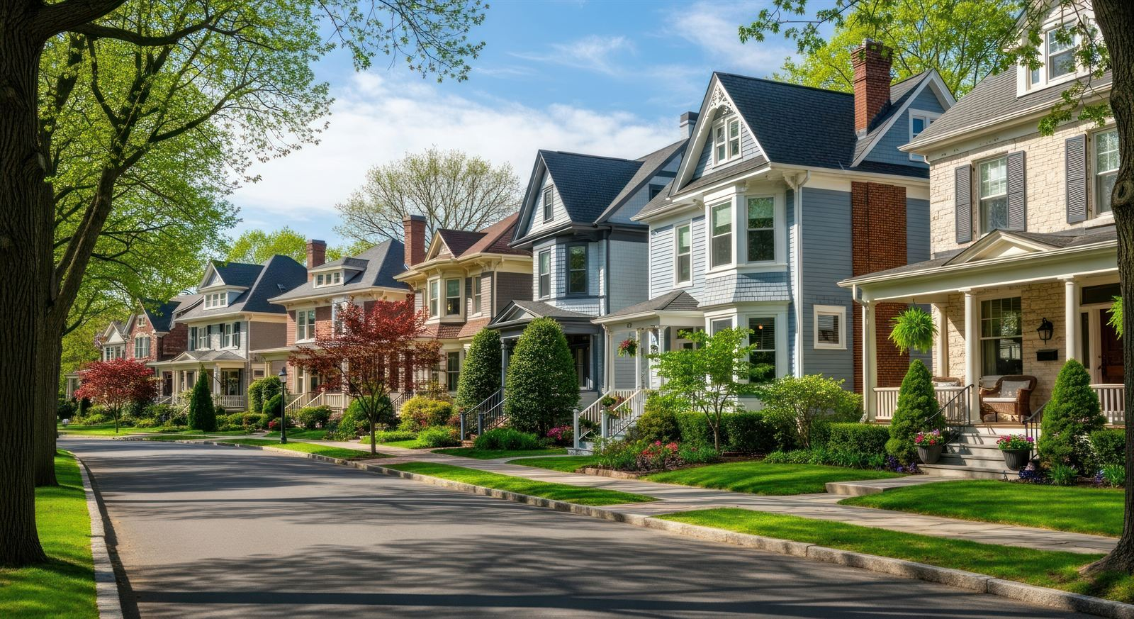 Tree-lined residential neighborhood street