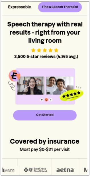 Expressable landing page showing message match with the paid social ad creative