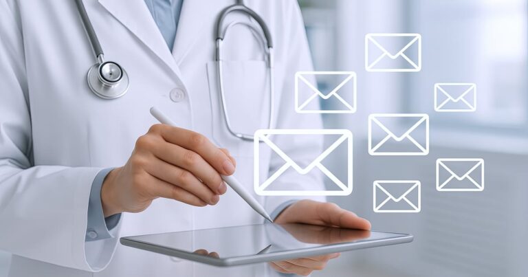 Healthcare email subject lines, an editorial photograph showing email iconography