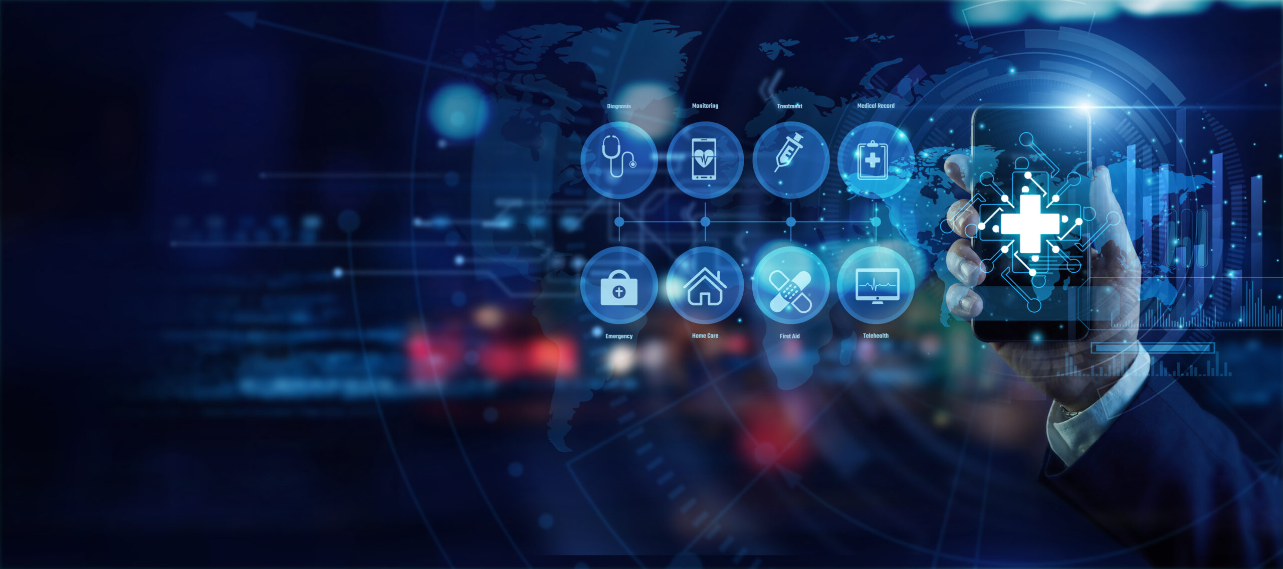 Abstract data visualization representing healthcare marketing analytics infrastructure connecting ad spend to patient acquisition outcomes