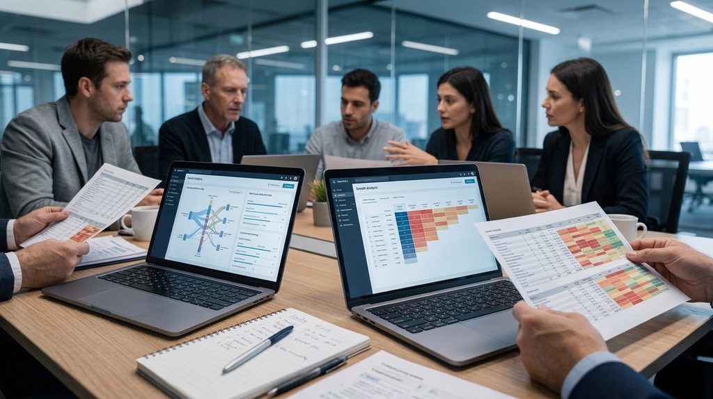 Growth team reviewing first-party data strategy and paid media performance